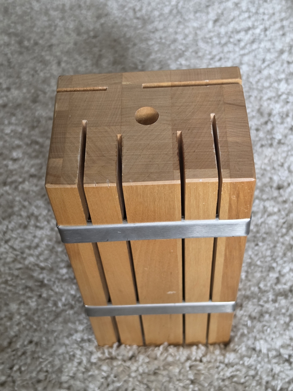 IKEA Wooden Knife Block with Metal Bands - Light Honey Wood